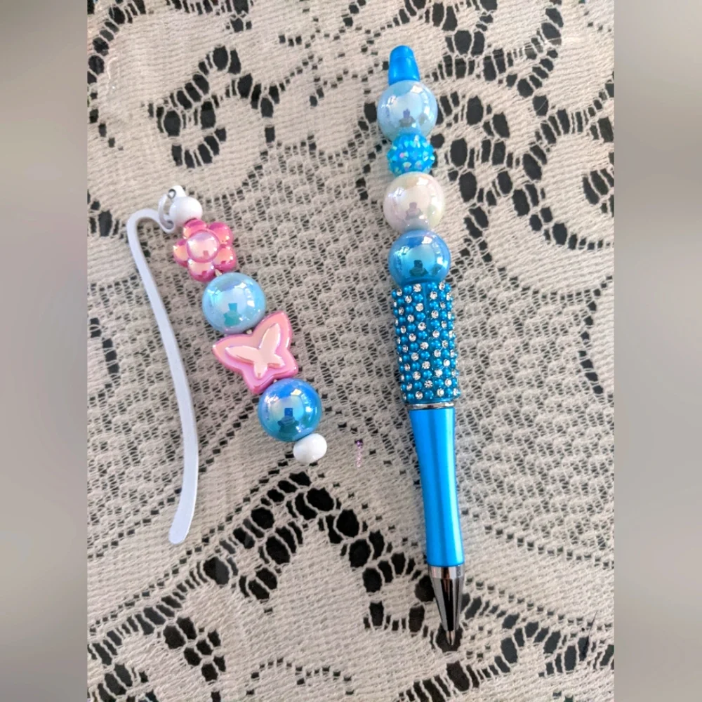 Beaded Elegant Pen Bookmark Butterfly Floral Gift Bedazzled Office Accessories